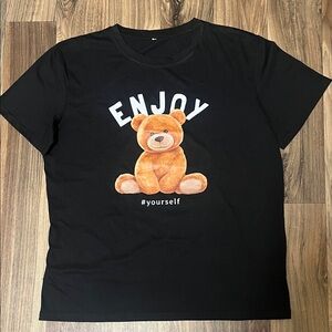 SHEIN Black T-Shirt with Teddy Bear Design